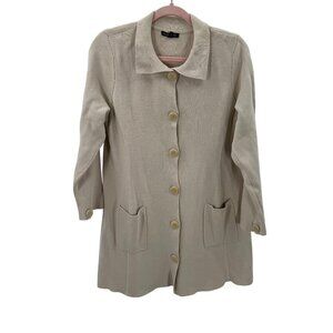 Eileen Fisher Cream Button Front Cardigan Womens L Silk-Cotton Blend Long Sleeve